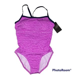 Nike women's Wild One Fuschia glow one piece cheetah print swimsuit medium nwt